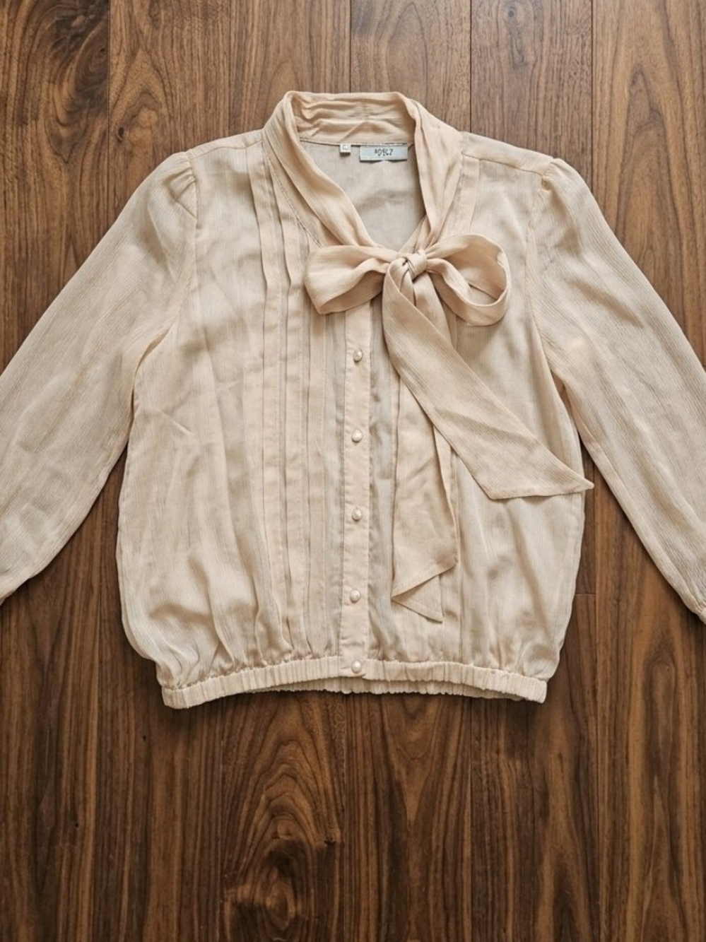 2-Piece Set: Dusty Rose Sheer Bow Blouse